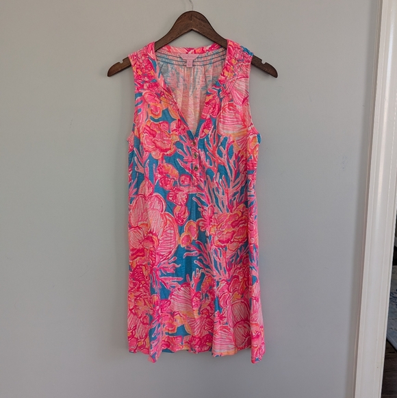 Women's Lilly Pulitzer Essie Dress Small Pink Blue Neon - Picture 2 of 5